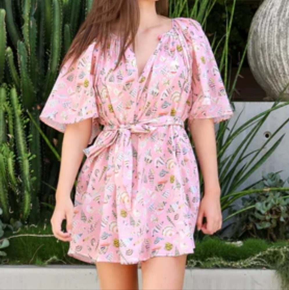 Marysia Resort Tunic Dress Seashell Pink  Dress with Belt Size Large Pockets